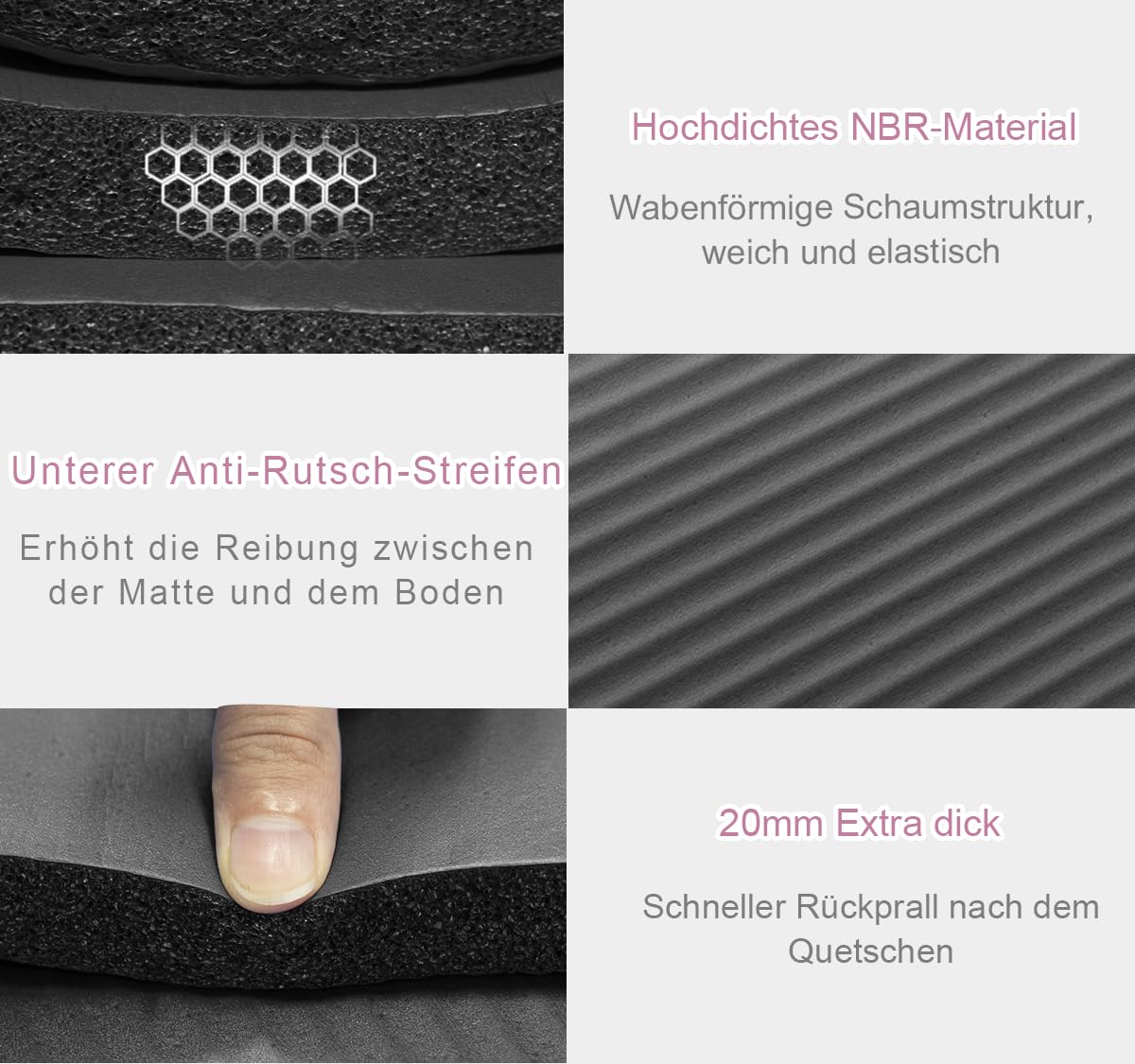 Yogamatte XXL 200x130cm NBR Groß Gymnastikmatte 10mm/15mm/20mm Dick | NBR Material, Extra-dick, Breit, Rutschfest, Stoßdämpfend, für Zwei Personen Home Gym Pilates Yoga Fitness