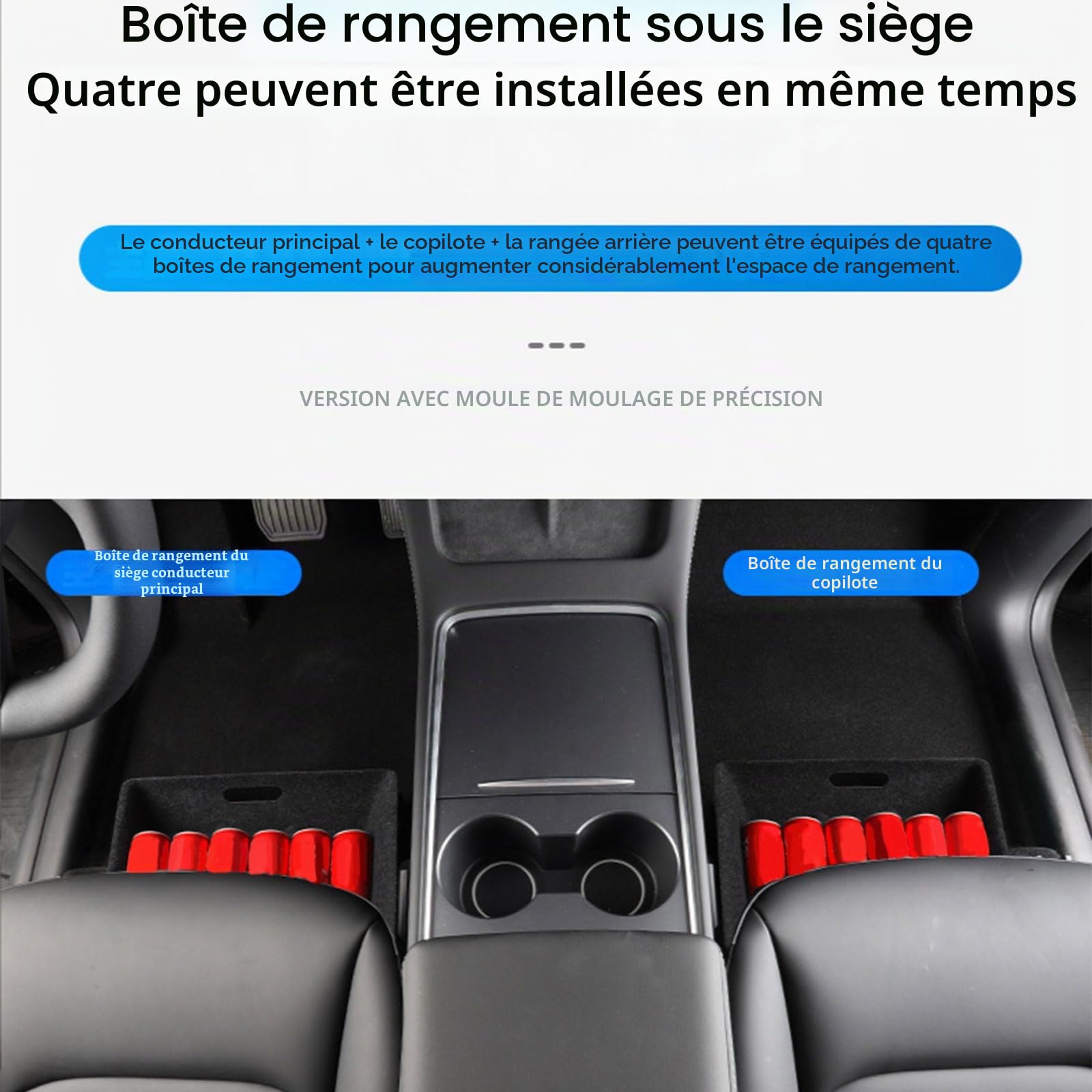 Boîte de rangement sous siège de voiture 3/Y - Texture feutre - Tiroir décoratif avec couvercle