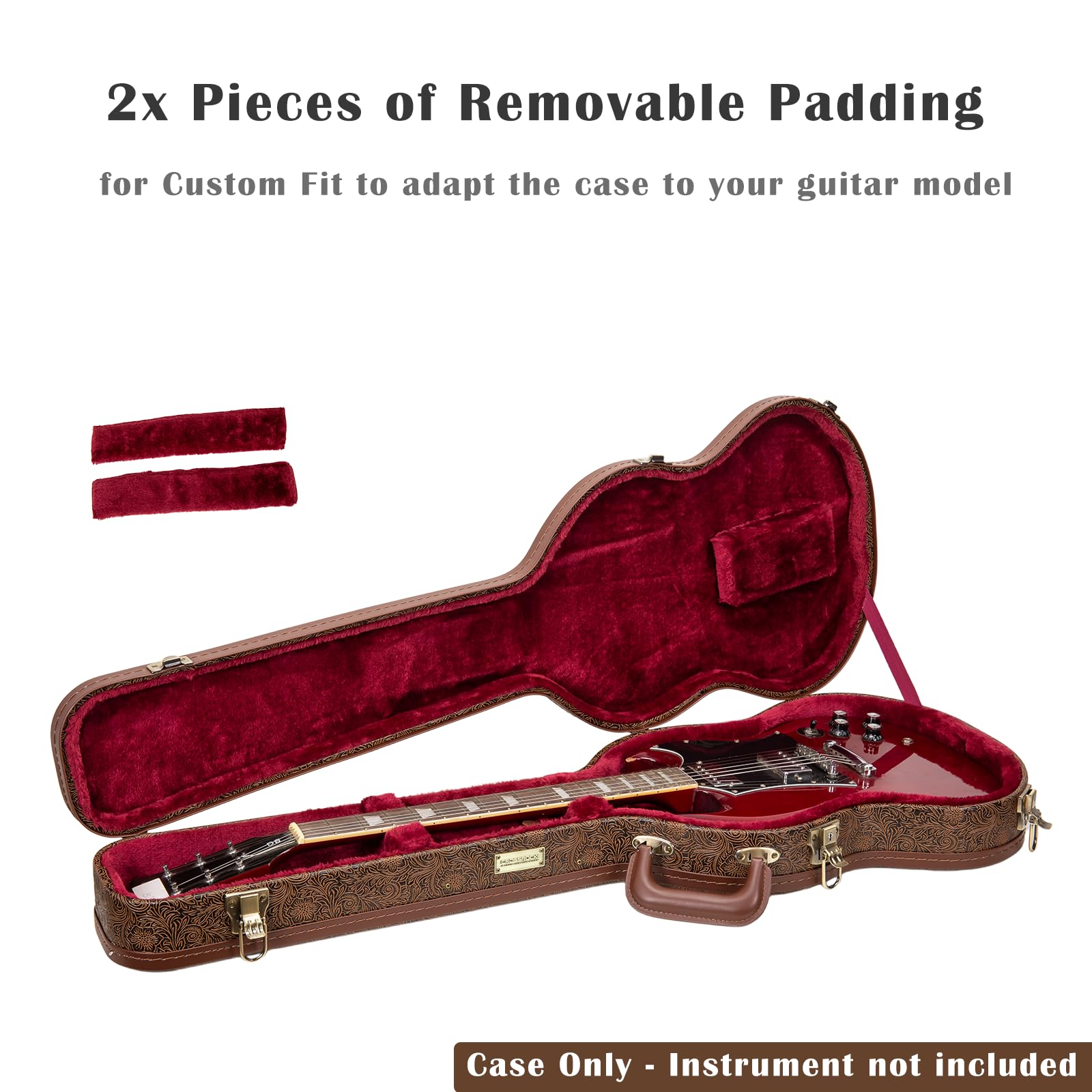 Crossrock Designer Serie – Holzkoffer für Gibson SG Elektrogitarren – Sicherheitsschloss, Metallfüße, Lagerraum – Blühend Braun (CRW530SGBQ)