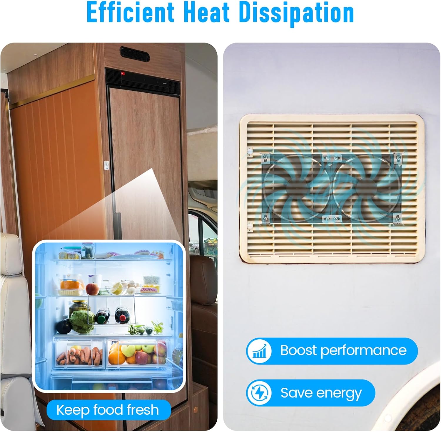 briidea RV Refrigerator Fan, 12V RV Fridge Ventilation Cooling Fan 5.5"(140MM) with Dual-Mount Kits to fit All RV Vents Ideally US RVs and Dual-Mode Controller to Bring You Convenience