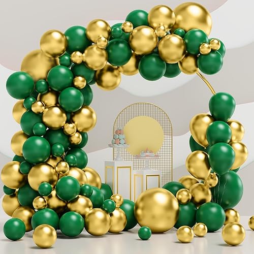 Globos verdes y dorados, 124 piezas de 5, 10, 12, 18 pulgadas, color verde oscuro y dorado metálico, kit de guirnalda de arco para cumpleaños,