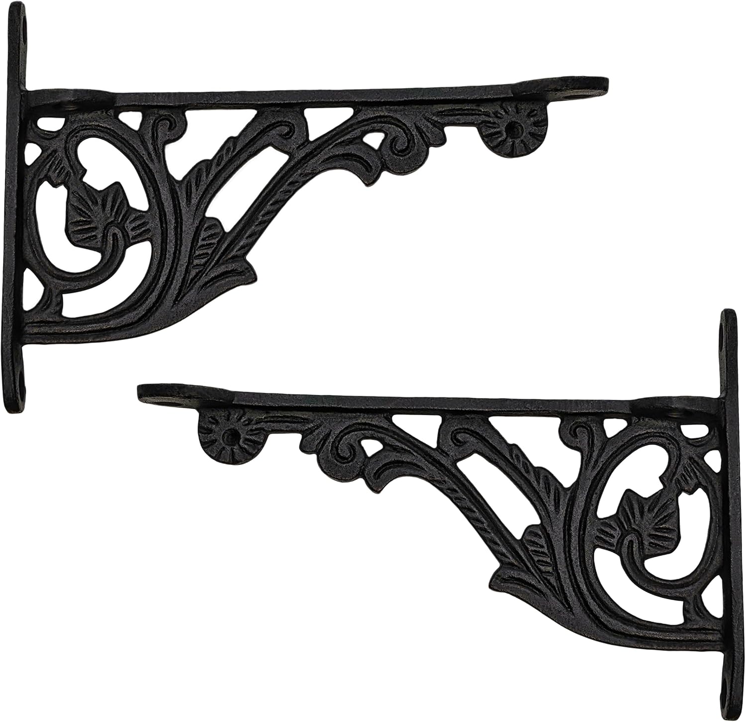 Mystic Colonial Cast Iron Shelf Brackets 10.5 cm x 15.5 cm (4⅛ in x 6⅛ in) | Victorian Heavy-Duty Decorative Wall Mount Supports for Farmhouse & Gothic Decor, 2 Pack