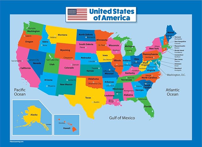 picture Clear United States Map With Names usa map for kids laminated united states wall chart map 18 x 24