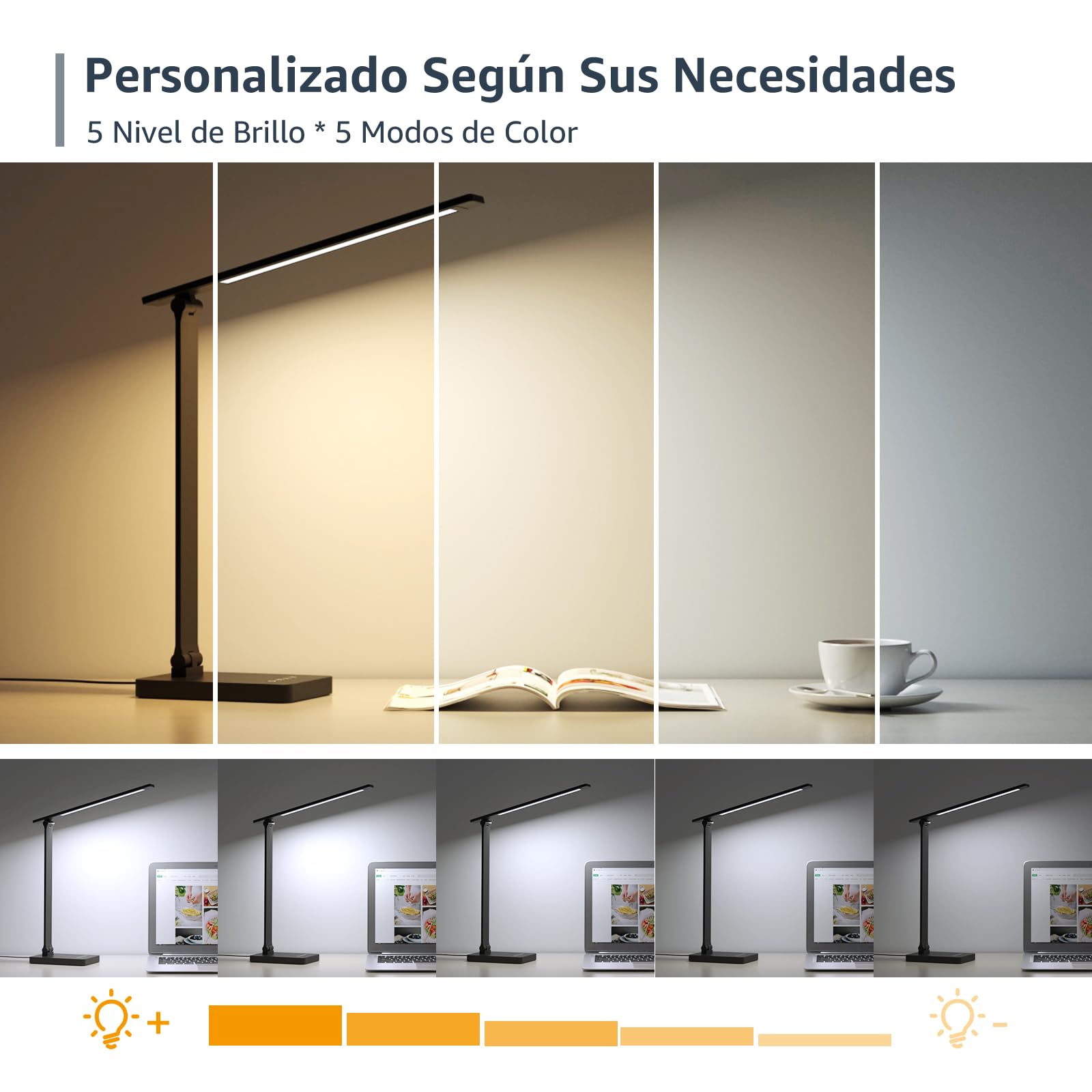 Lepro Lámpara LED Escritorio, Lámpara de Mesa 9,2W, Flexo LED Escritorio 750LM 5 Color y 5 Nivel de Brillo Regulable, Luz Mesa Cuidado de Ojos para Cama, Oficina, Leer, Estudiar, Relajamiento, Negro