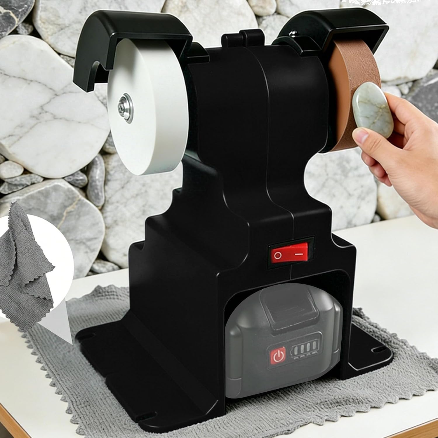 Garosa Mini Bench Grinder Cordless 200W 7000rpm with 2Pcs 4000mAh Li Battery for Grinding Polishing Metal Wood Tools