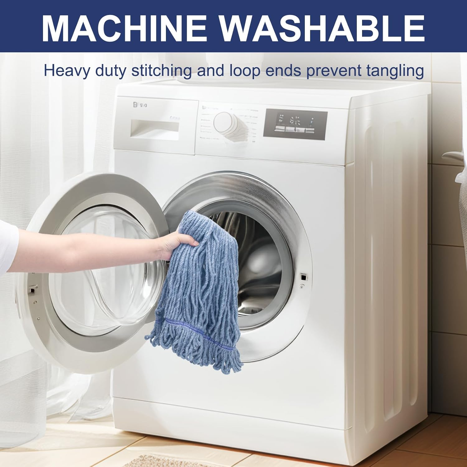 KeFanta 60 Inch Blue Mop Handle and 3 Pack Heavy Duty Commercial Mop Head Replacement