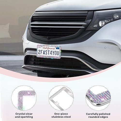 Miniatura 3 de Paquete de 2 marcos brillantes para matrícula, cubierta de matrícula de automóvil con diamantes de imitación brillantes para mujer, accesorios de