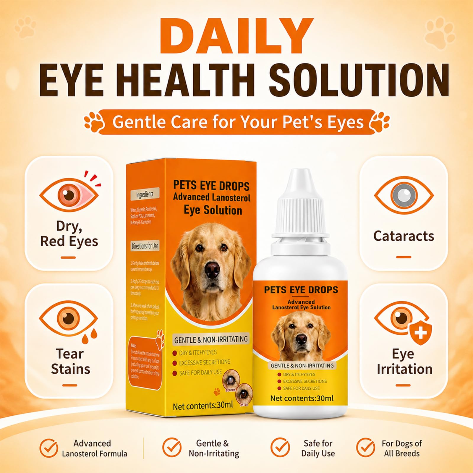 Pet Cataract Eye Drops for Eye Clarity 30ml, Dogs & Cats Eye Wash & Tear Stain Cleaner for Cloudy Eyes, Dry Eyes, Itchy Eyes & Irritation, Advanced Eye Lubricating Health Formula for Pets — Amazon image 4