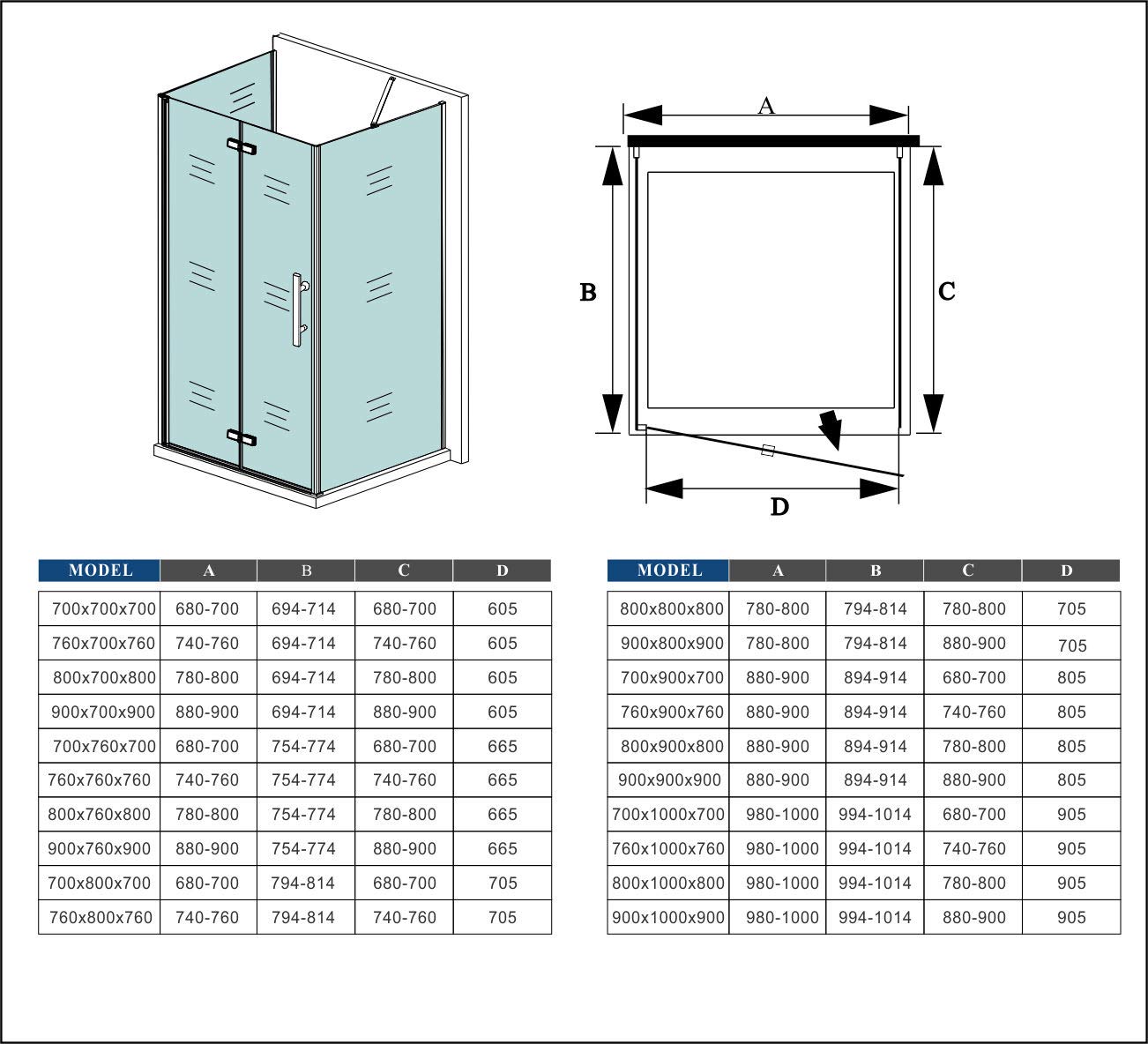 110x70x70x195cm DUCHA CABINA DE DUCHA PLEGABLE, EN FORMA U, MAMPARA 6MM EASYCLEAN CRISTAL TEMPLADO