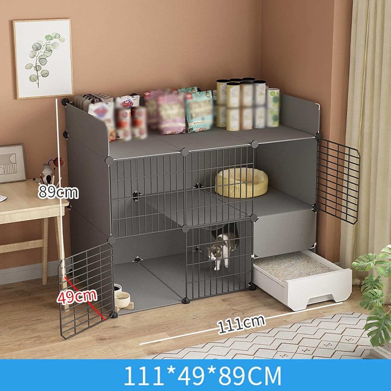 Collapsible Indoor Cat Cage with Litter Box - 2-Tier Large DIY Pet Playpen for Kittens, Easy Assembly, Comfort & Exercise, Ideal for Cats & Small Pets
