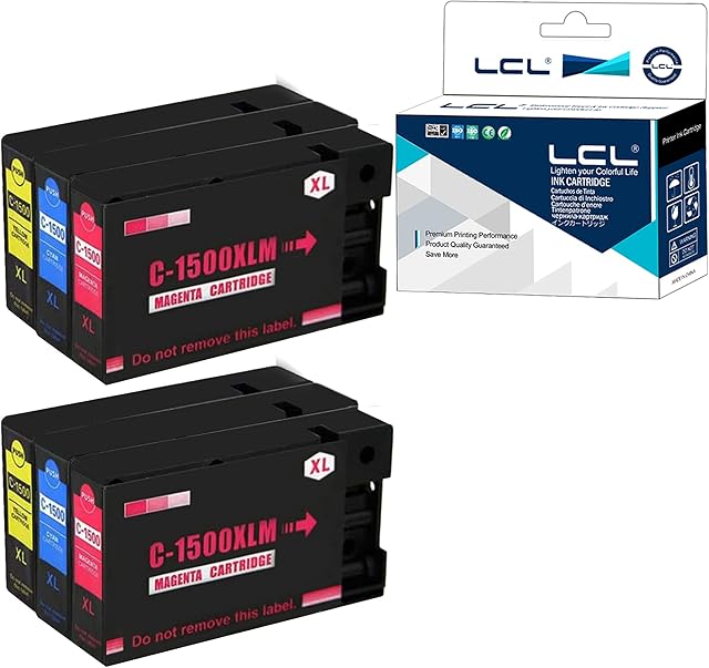 LCL Compatible Ink Cartridge PGI-1500 XL PGI-1500XL PGI-1500XLC PGI-1500XLM PGI-1500XLY High Yield Pigment 2Cyan 2Magenta 2Yellow Replacement for Canon MAXIFY MB2050 MB2150 MB2750 MB2755