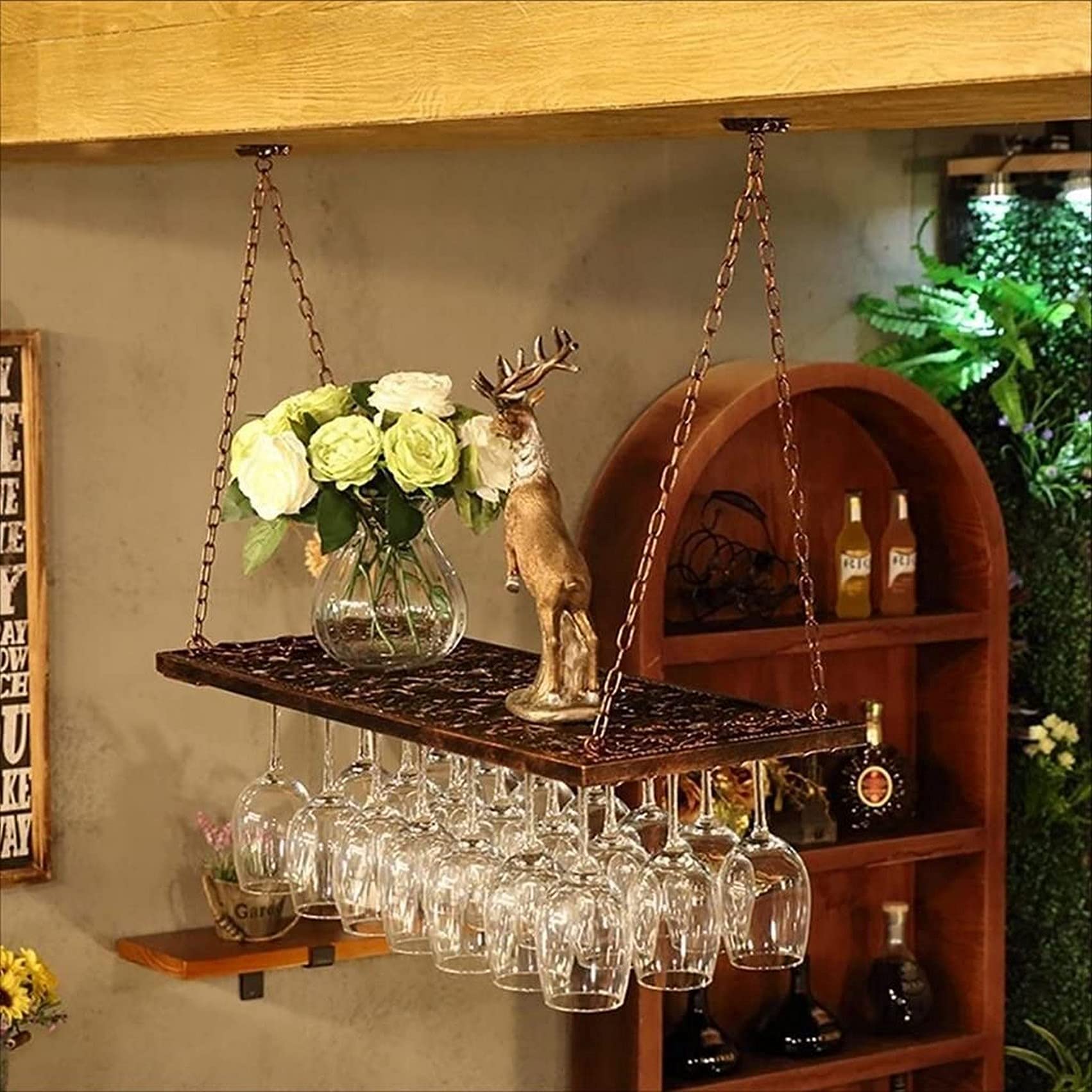 Porte-verre à vin vintage en fer forgé marron chic pour suspendre vos verres