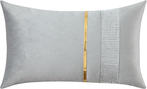 Miniatura 7 de VOGOL Funda de cojín de retazos verde oscuro con cuero a rayas doradas, funda de almohada decorativa para sofá, 18 x 18 pulgadas