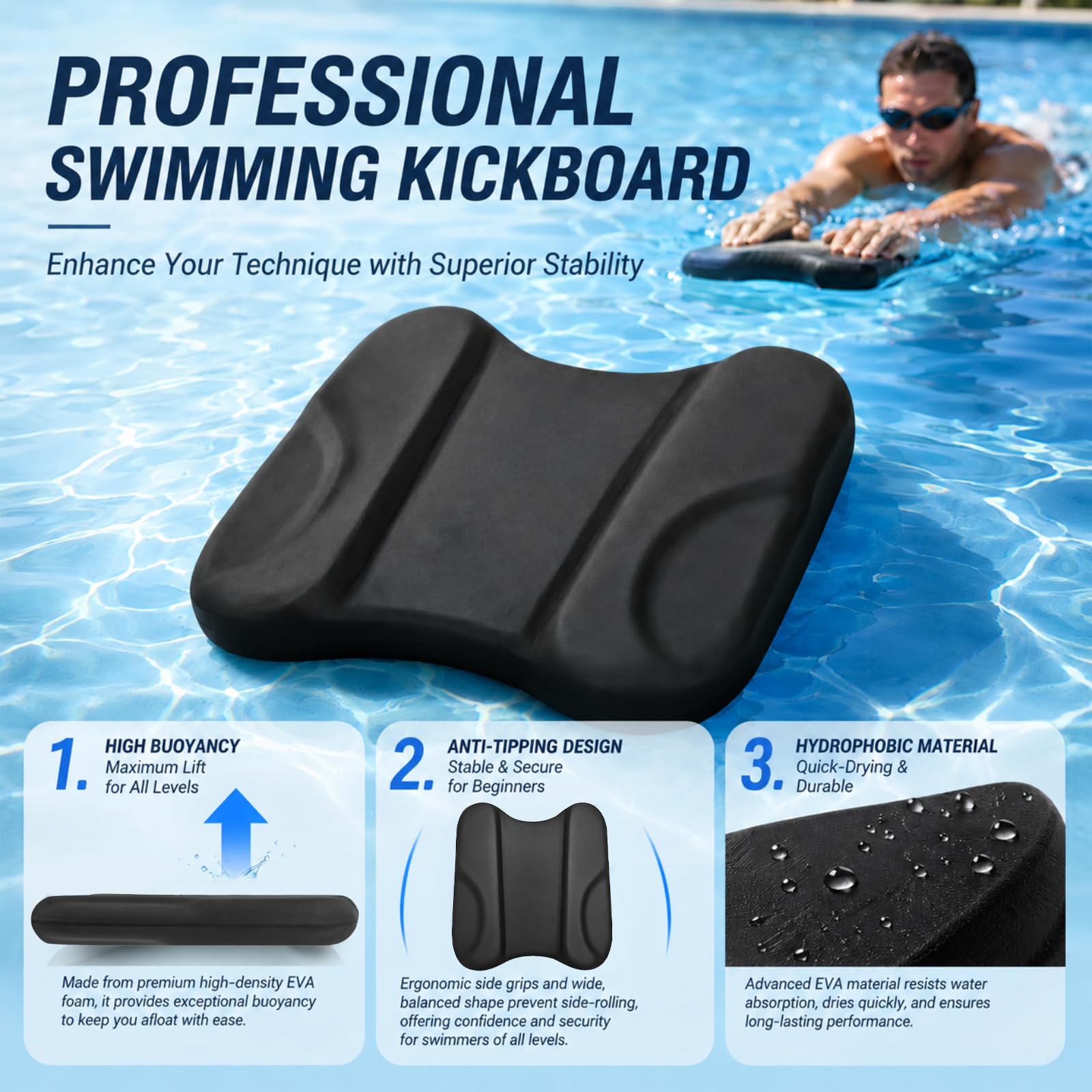 Pull-Kick Schwimmbrett, 2-in-1 Pullbuoy & Schwimmbrett, Schwimmhilfe zur Optimierung von Technik und Wasserlage, Trainingsbrett für Kinder & Erwachsene, für Schwimmtraining Sportvereine, Schulen