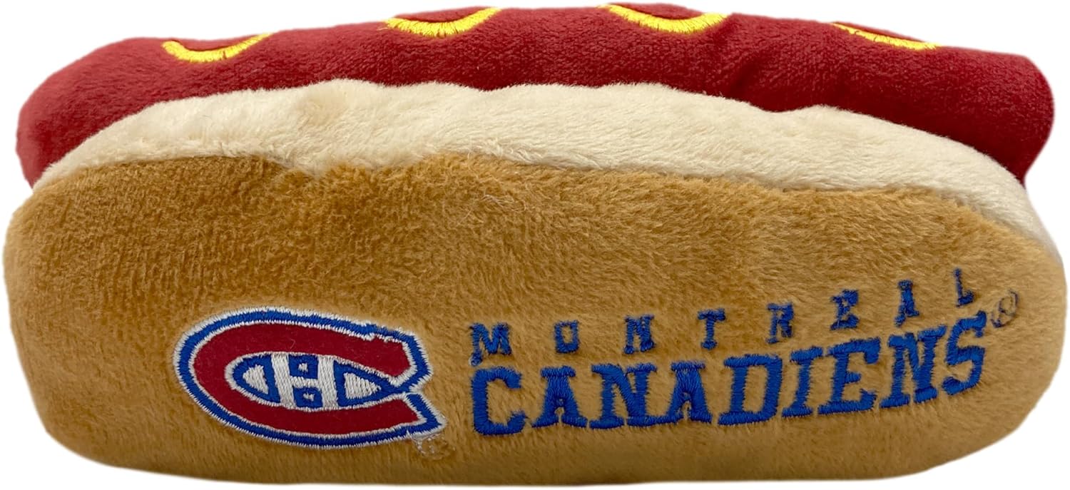 Pets First NHL Montreal Canadiens Hot Dog Plush Dog & Cat Squeak Toy - Cutest HOT-DOG SNACK Plush Toy for Dogs & Cats with INNER SQUEAKER & Beautiful Hockey Team Name/Logo