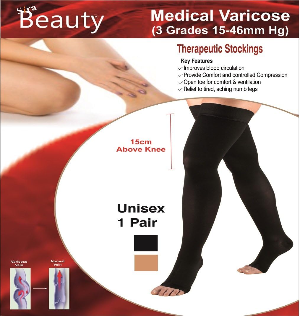 Sira Beauty Unisex Medical Anti-skid Varicose Veins Graduate Calibrated Low Compression Socks, Grade-I (Black, XXL)