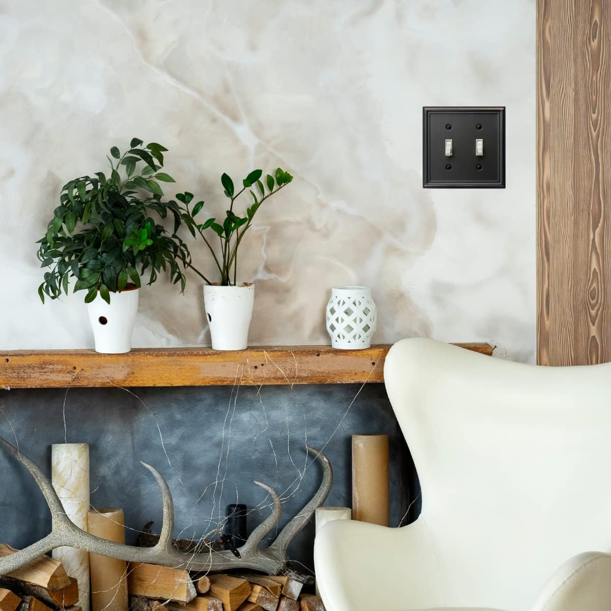 OKAWYC Double Toggle Light Switch Cover Luca Metal Wall Plate, 2-Pack Aged Bronze 2 Gang, Light Switch Cover Decorative Wallplate, Durable
