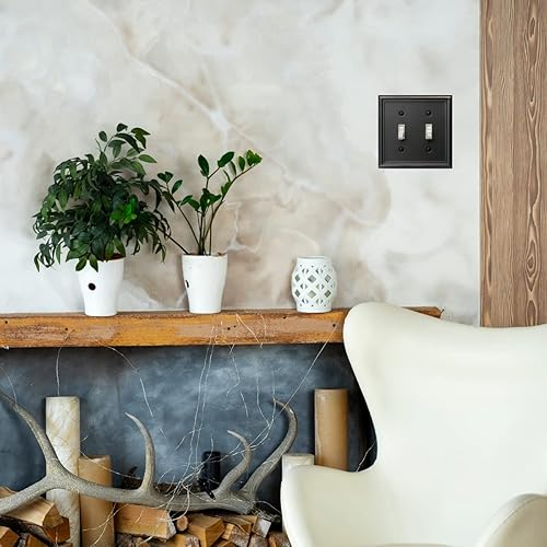 Vista 25 de Luca - Placa de pared de metal para interruptor de luz de palanca, 2 unidades de bronce envejecido de 3 bandas, cubierta decorativa para interruptor