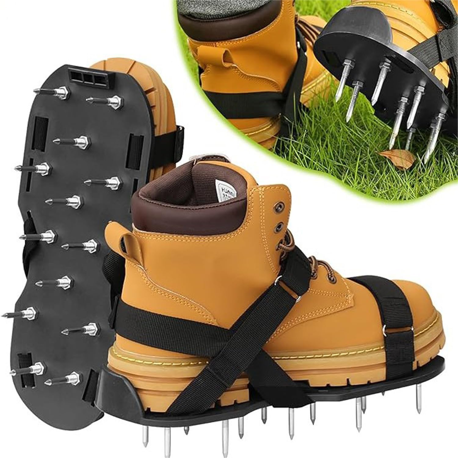 Ianulus Garden Lawn Spiking Shoes, 50MM Steel Core Aeration Sandals with Adjustable Straps, Heavy Duty Soil Punched for Grass Roots Breathing, Outdoor Plant Soil Loosening Tool for Men & Women