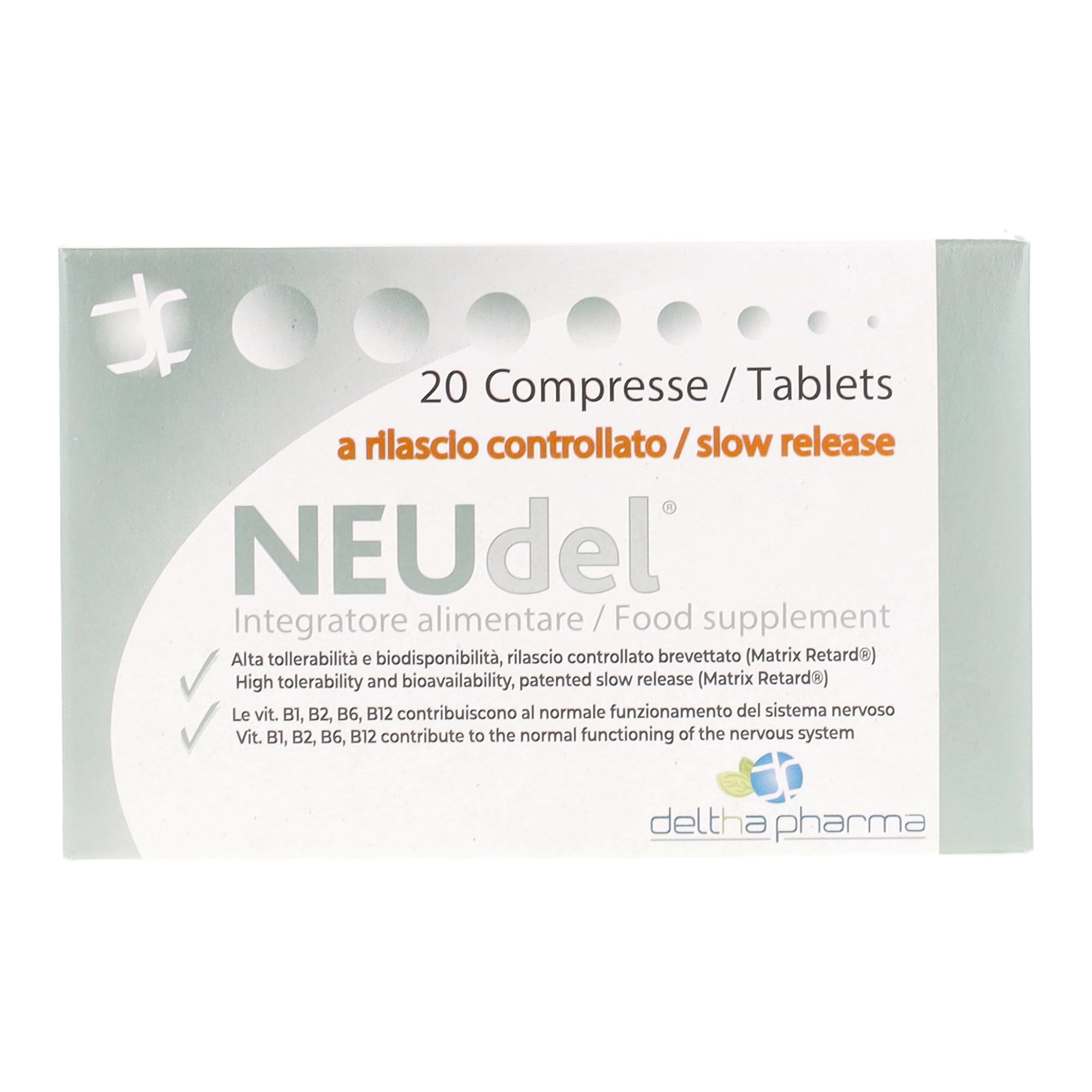 Neudel Integratore Alimentare Antiossidante e Antiage Acido Alfa Lipoico 600Mg a Rilascio Controllato Brevettato e Vitamine del Gruppo B, per la Funzionalità del Sistema Nervoso - 20 Cpr