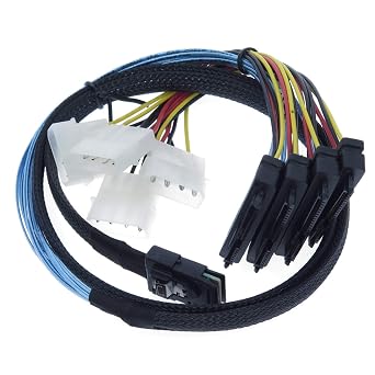 Mini SAS to SAS Cable Internal Breakout Cable SFF-8087 to SFF-8482 with 4X Molex Power Connectors for Raid Controller to Hard Drive 3.3FT