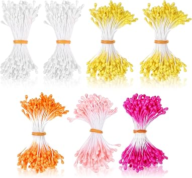 Yuomeaz 1050Pcs Flower Stamens for Crafts, 3mm Flowers Making Stamens, Double-Heads Artificial Floral Pistil for DIY, Wedding, Party, Home, Scrapbook Decoration 5 Color