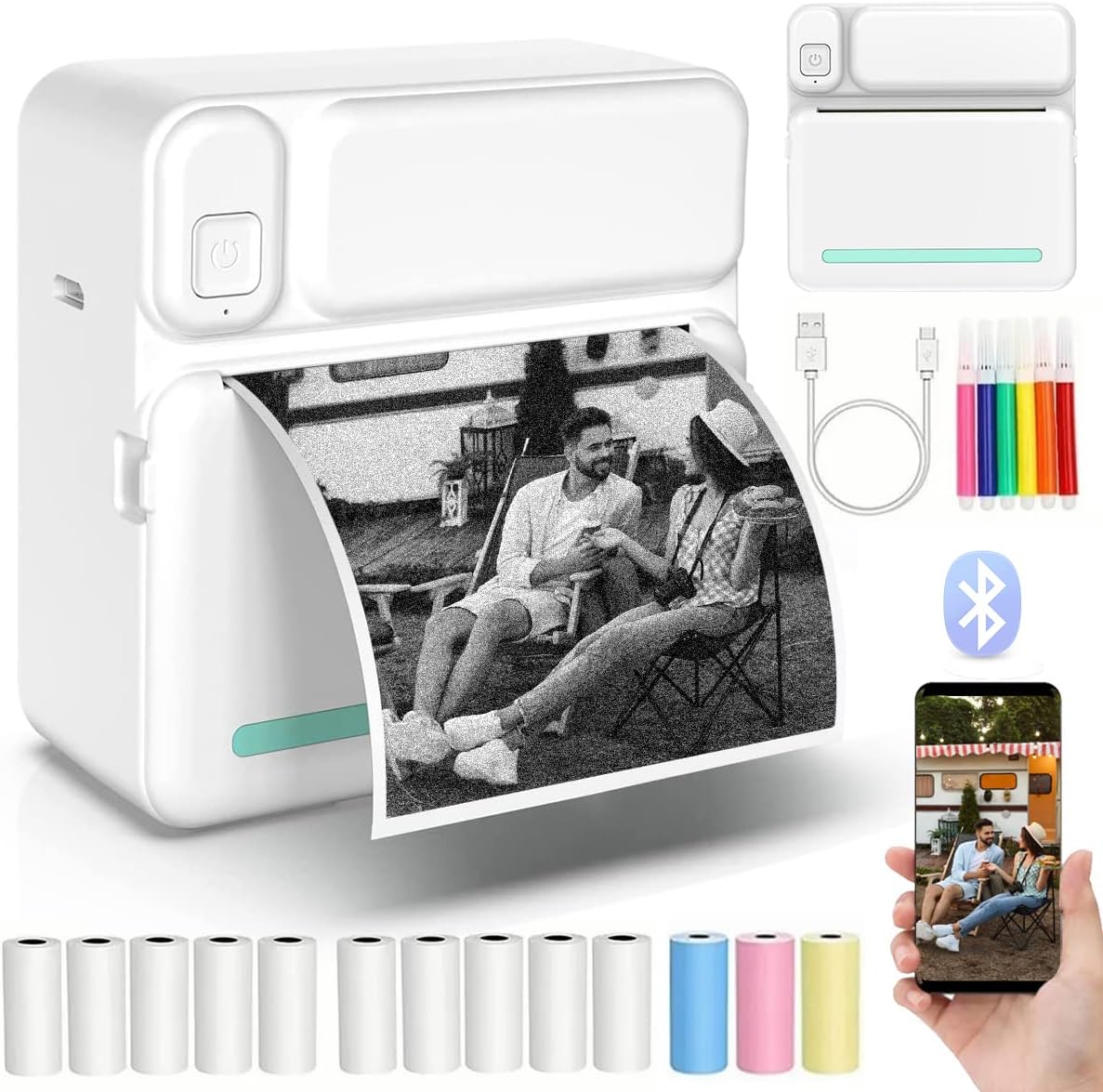 Mini Impresora térmica Bluetooth, Impresora portátil inalámbrica para Android, iOS teléfono, Inteligente Regalo para Etiquetas, Recibos de Fotos, Notas, Estudio, Oficina en casa(Azul)