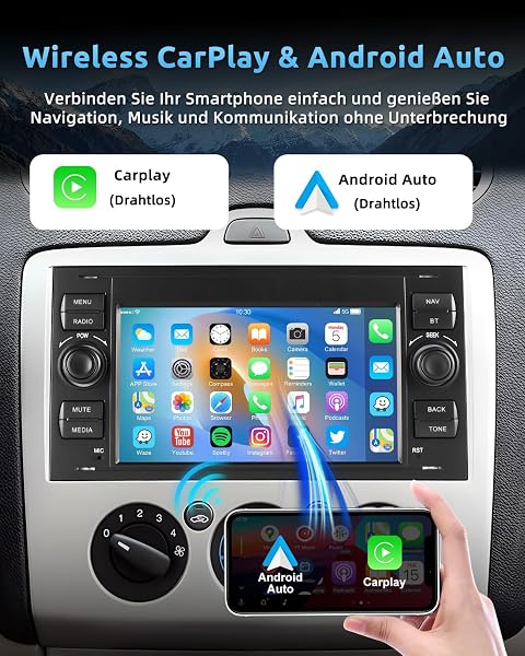 ESSGOO 2+64G Wireless Autoradio Android 14 Car Radio mit Carplay und Android Auto Für Ford Fiesta Galaxy Transit Connect MK7 Focus Fusion Kuga S/C-Max, 7 Zoll Touchscreen mit Bluetooth FM USB GPS - 4