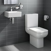 Square Ceramic Small Cloakroom Basin Bathroom Sink + Short Projection Toilet