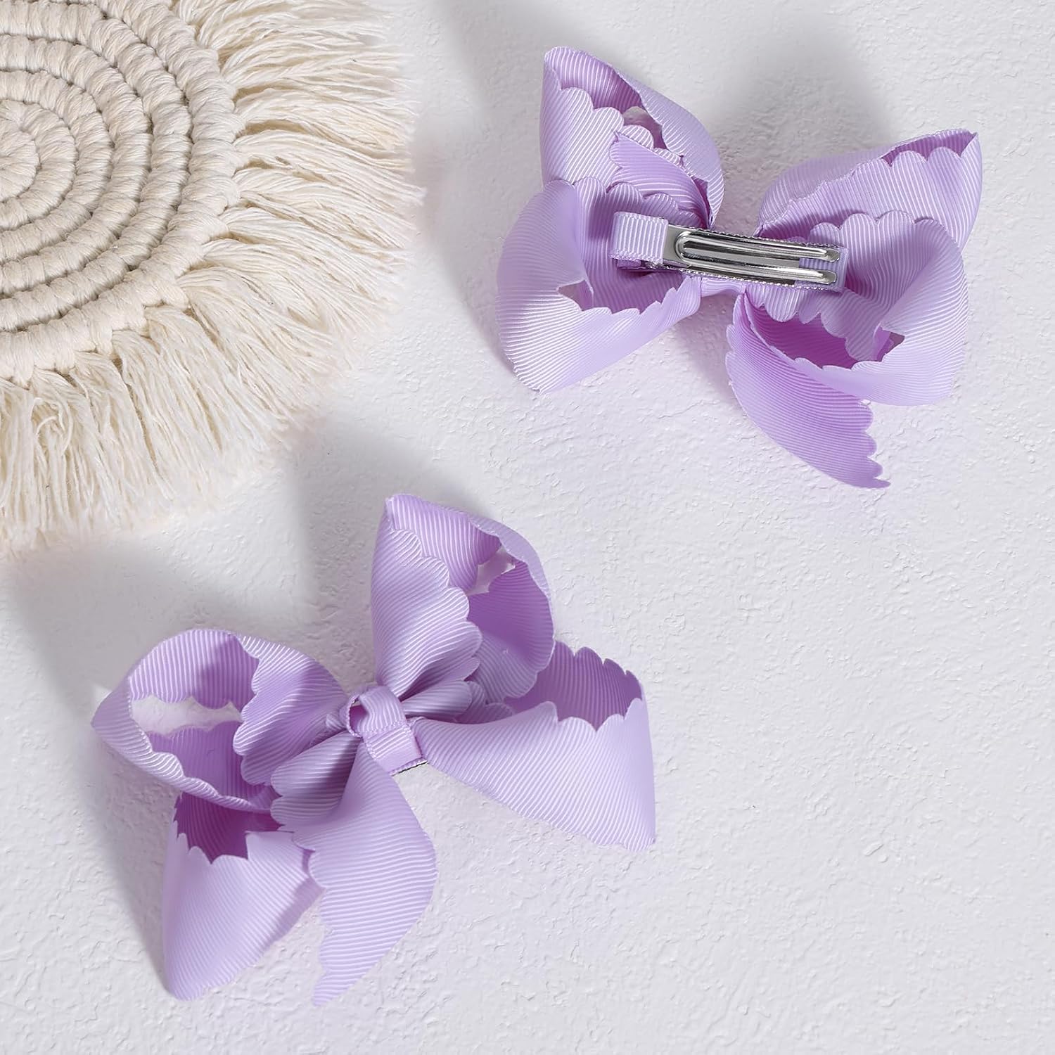 4Inch Light Purple Scalloped Bows Hair Clips for Girls Women,2 Pack image 2