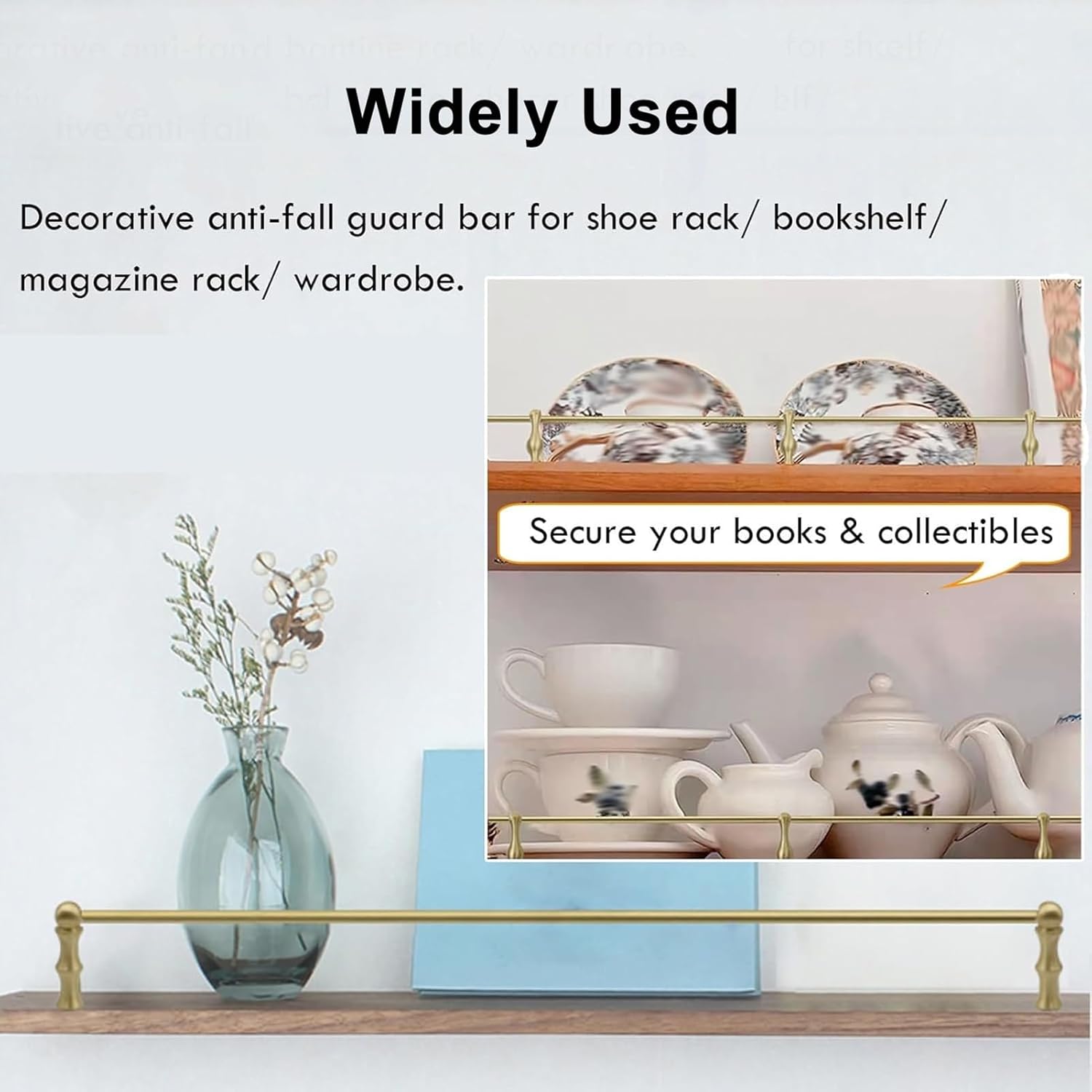 6 8 10 12 14 16 18 Pack Guard Railing for Wood Shelf, Closet Front Aluminum Fence Decorative Pole Rod, Sturdy Shelf Guardrail Stopper(18pcs,38in/97cm)