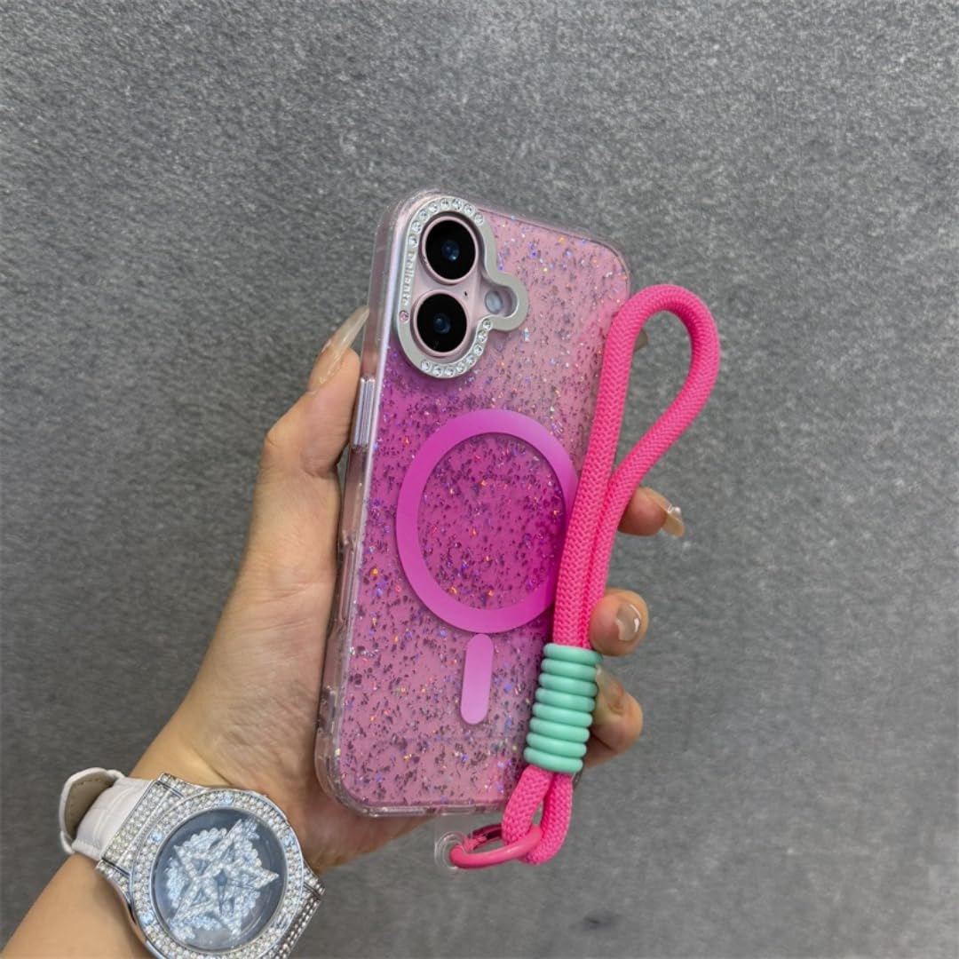 Coque iPhone 14 Plus Strass Bijou Cordon Dragonne Rose - 7