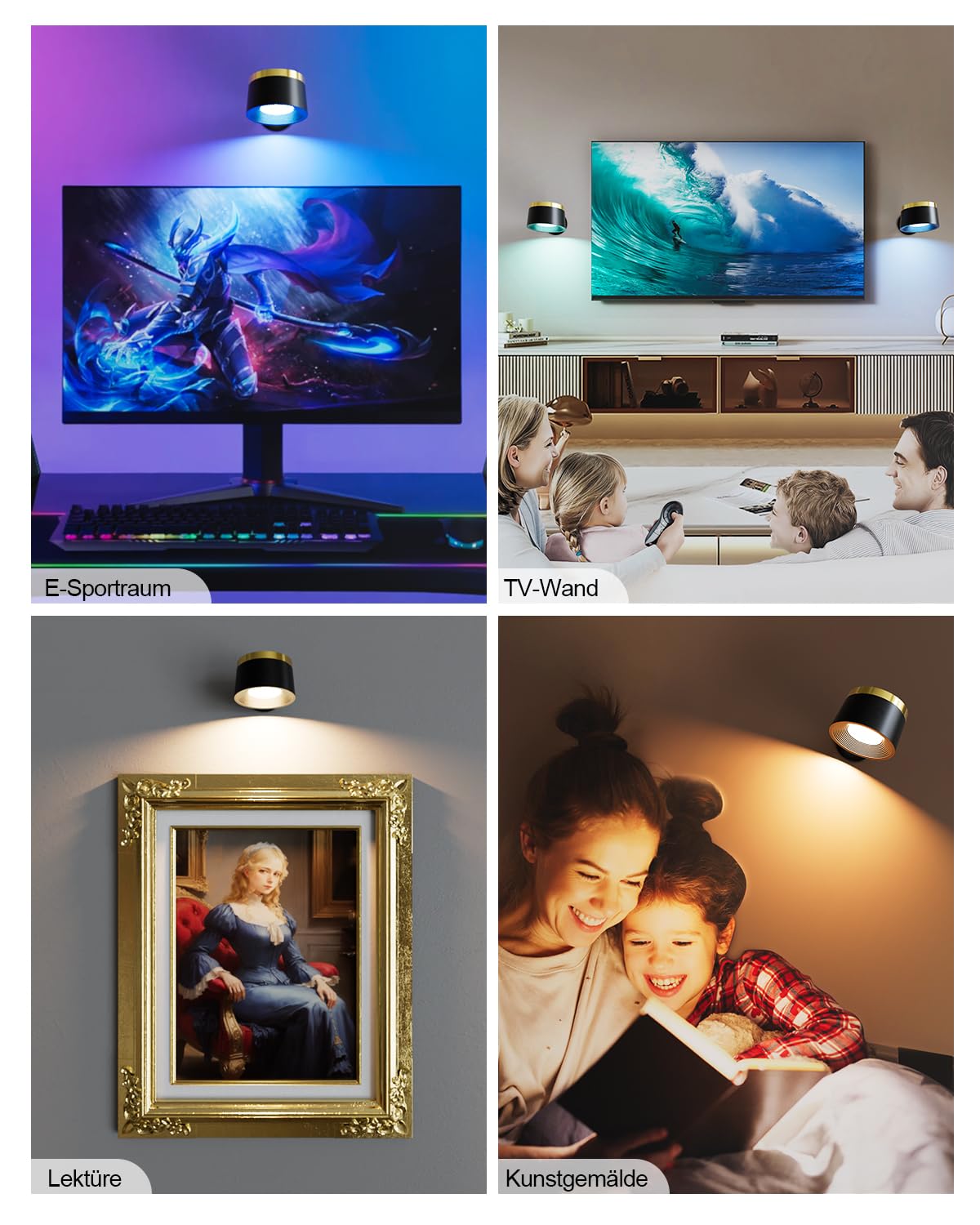 Applique Murale LED Sans Fil - Télécommande Intérieure - 3 Niveaux De luminosité Et 13 RVB - Magnétique Rotative à 360° - Pour Salon, Chambre à Coucher, Escalier, Couloir (2 Pièces Noir)