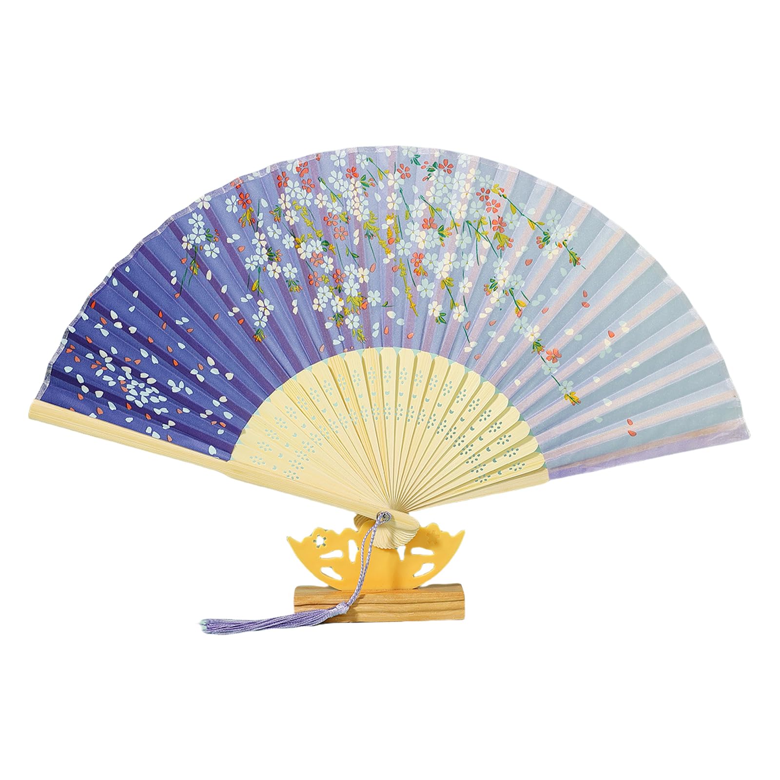 PANGBOER Luxurious Silk Folding Fan with Embroidery & Frame Elegant Wedding Dance Props with Tassels for Special Chinese Folding Fan Elegant Tassels Decorative