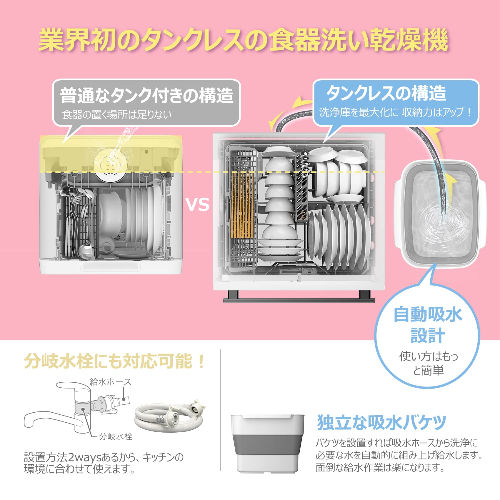 Amazon.co.jp: コンフィー 食洗機 工事不要 5人用 大容量 UV除菌 自動  