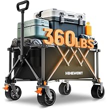 Collapsible Wagon Cart, 360LBS Heavy Duty Foldable Beach Wagon with Wider Wheels, Utility Grocery Shopping Cart for Garden, Camping, Sports, Black