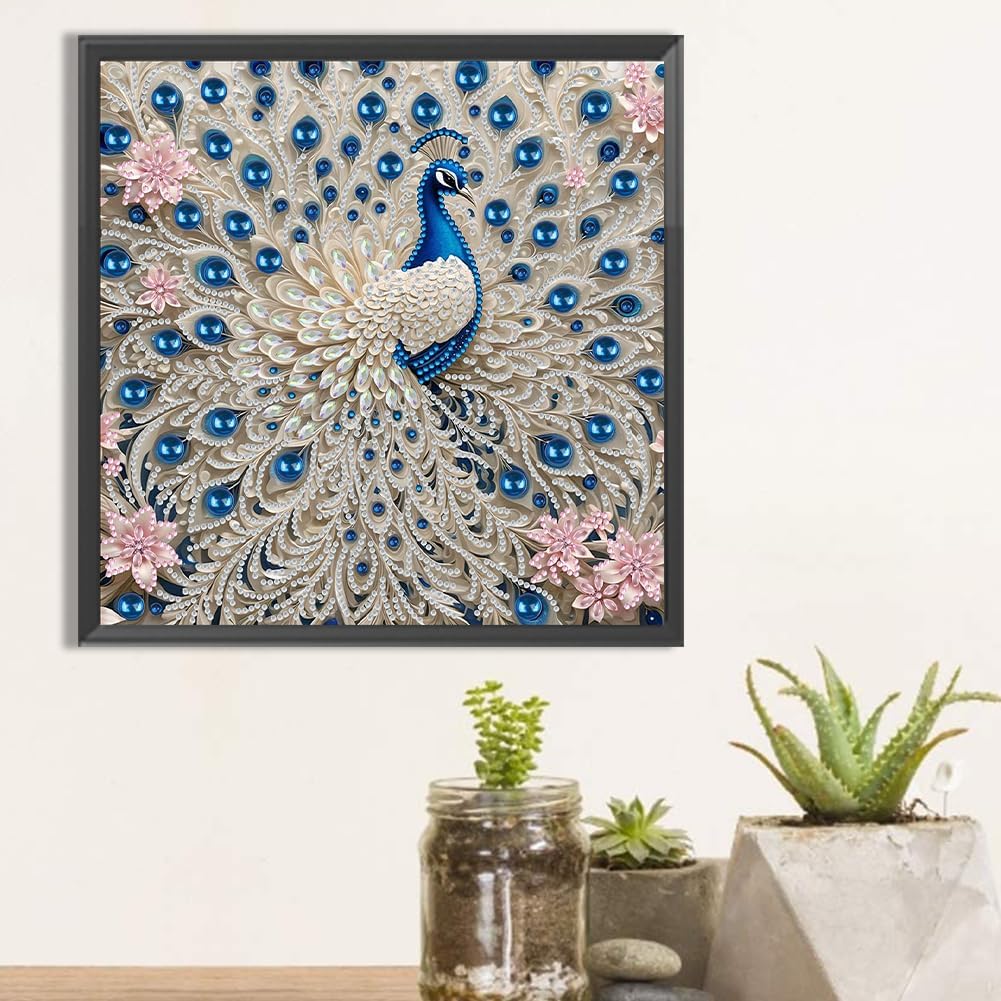 C'eitura 30x30cm White Peacock Special Shape Diamond Art Painting Kit, 5D Partial Drill DIY Crystal Rhinestone Art, Elegant Animal Home Wall Decor, Unique Craft Gift for Adults & Beginners​ image 5