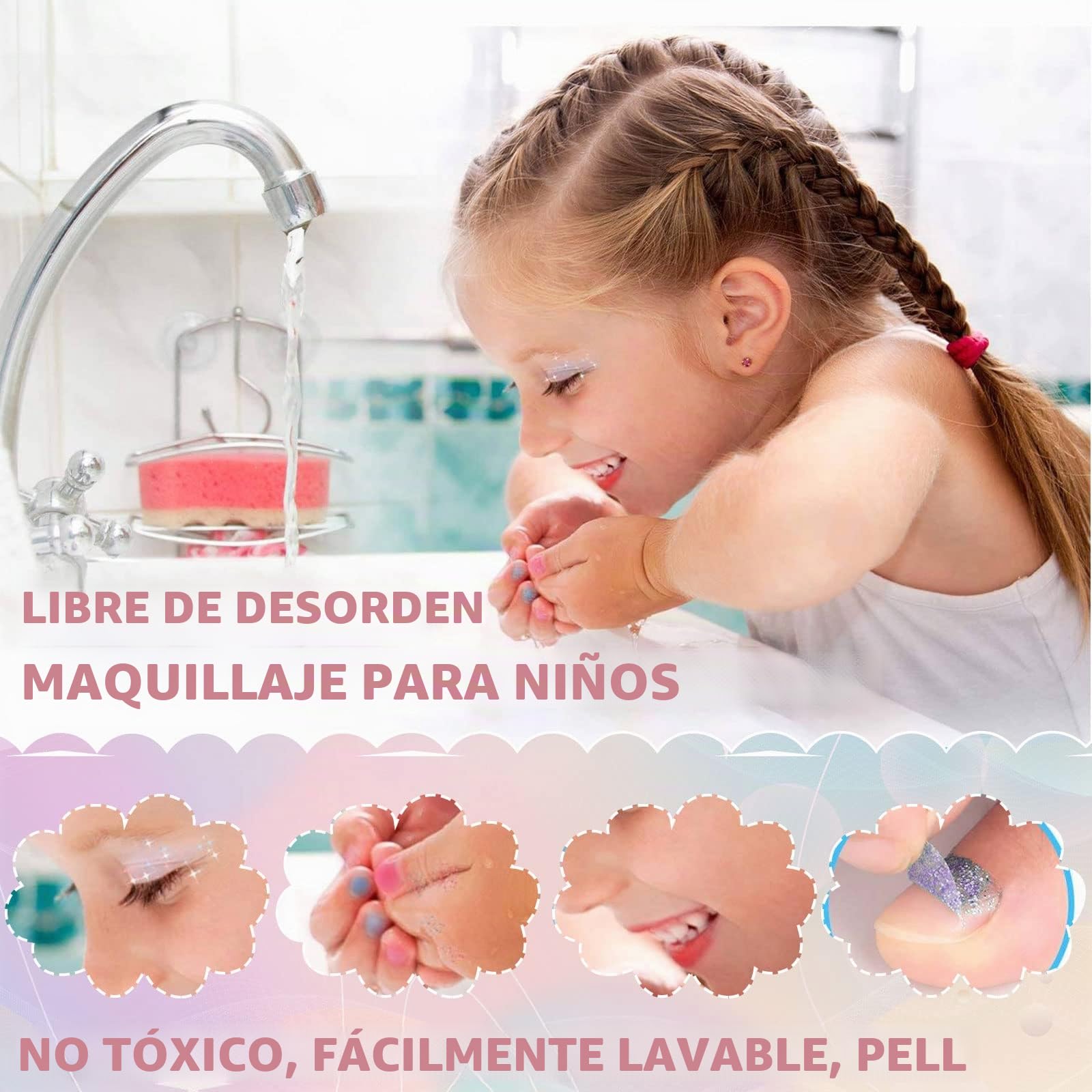 Kit de Maquillaje Niñas 31 Piezas, Juego de Maquillaje Seguro y No Tóxico, Kit de Maquillaje para Niñas Lavable, Juguetes Niña de Maquillaje, Juguete de Maquillajepara Princesas 3 4 5+ Años
