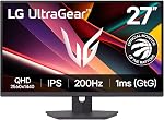 LG Gaming Monitor 27G610A-B Ultragear 27-inch IPS Panel QHD (2560 x 1440) / 200 Refresh Rate, 1ms / AMD FreeSync Premium/VESA DisplayHDR 400 / HDMI, DisplayPort/Tilt, Height, Swivel, Pivot