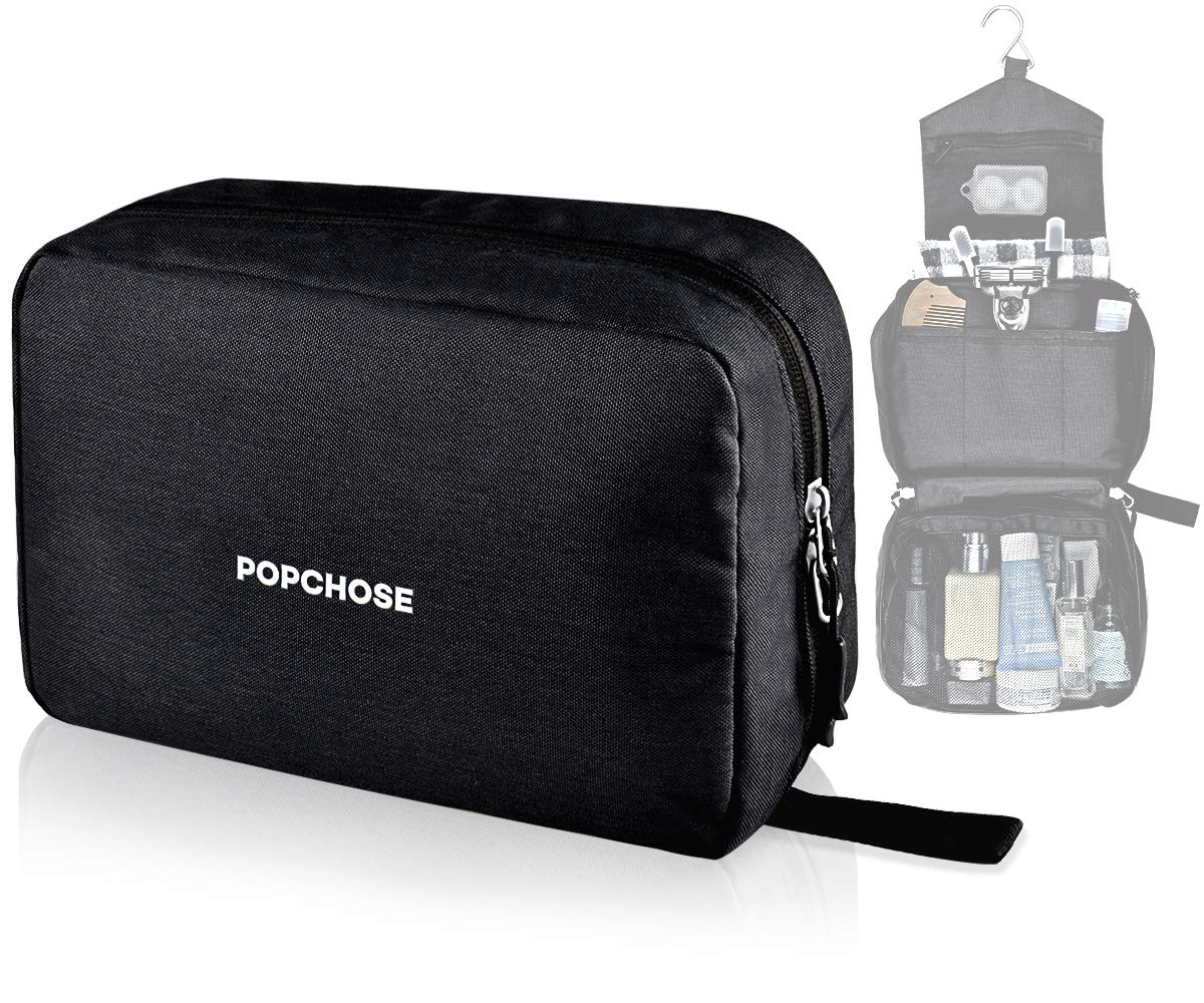Travel Toiletry Bag for Men POPCHOSE Hanging Travel Dopp Kit Bag Waterproof Bathroom Shower Bag Durable Makeup Cosmetic Bag Travel Organizer with Metal Hook 6 Compartments for Business, Travel, Gym