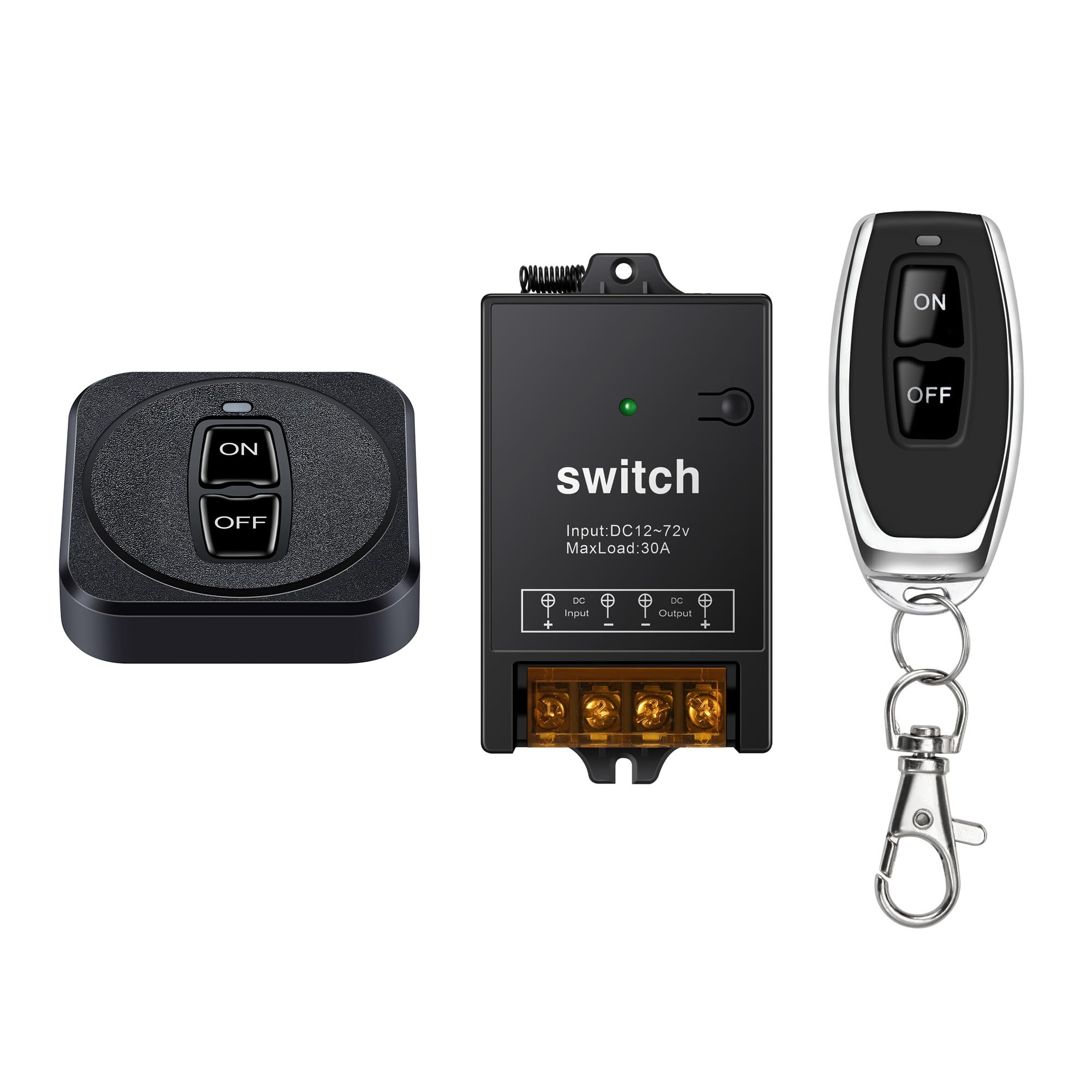 SRDKG 12V Remote Switch with 30A Relay, 12 Volt Wireless Remote Control Switch for Heavy Duty Use, DC On/Off, 24V-72V for Lights, Pump, Fan, Motor
