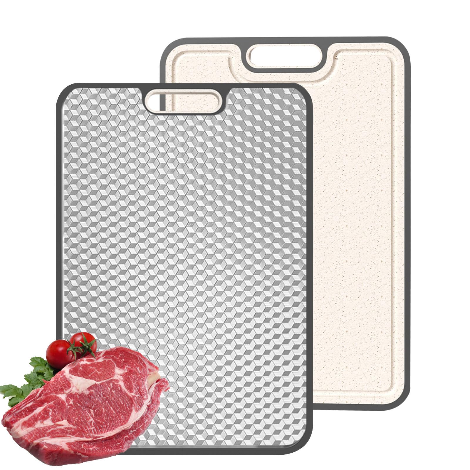 Tabla de cortar de titanio, doble cara de grado médico, GR2 de titanio/paja de trigo PP, tablas de cortar grandes para carne, verduras y frutas