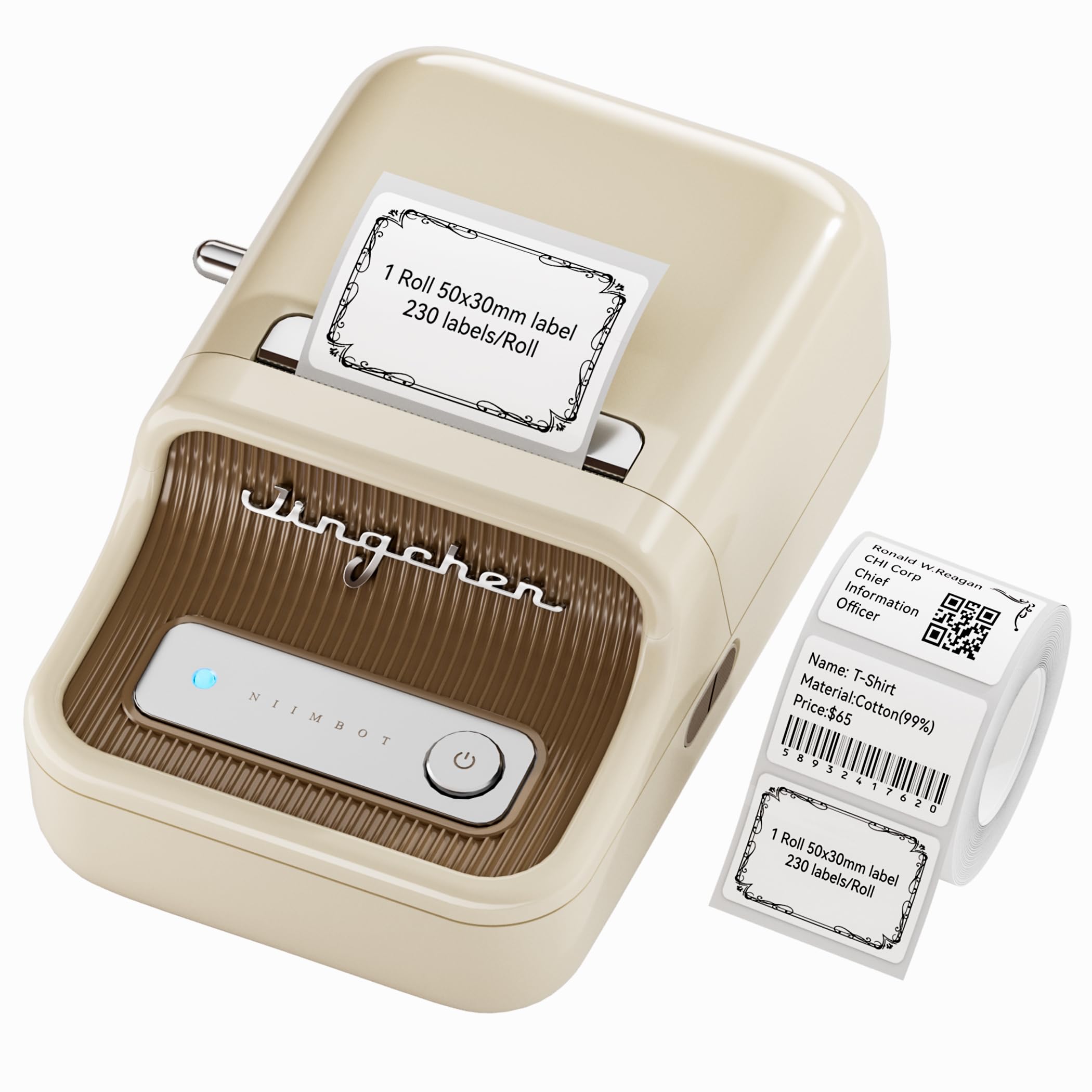 NIIMBOT B21 Label Maker Machine,Bluetooth Barcode Label Printer Printing Size 20-50mm,Compatible with iOS & Android for Clothing,Jewelry,Supermarket (Milky White) โ image 1