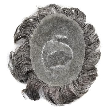 Hair Toupee for Men 100% European Human All V-loop Craft 0.03-0.06mm Ultra Thin Skin Hair Replacement Systems Mens Toupee Protesis Capilar Para Hombre8x10#1B50 1B# OFF BLACK+50% GRAY-90% density