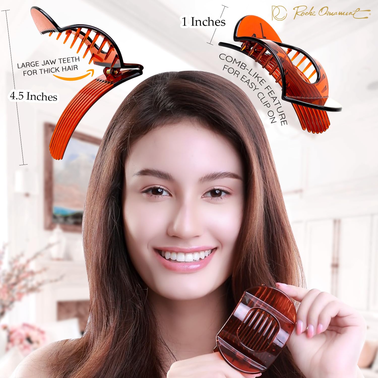 RC ROCHE 6 Pcs Flat Claw Hair Clips for Women Thick Hair French Round Duckbill Square Secure Strong Hold Grip Clamps Barrettes Curved No Slip No Crease Styling Cute Extra Jumbo XL - Image 3