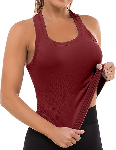 Miniatura 9 de MathCat Camisetas de entrenamiento para mujer sin costuras básicas sin mangas muscular espalda cruzada atléticas yoga correr para uso diario