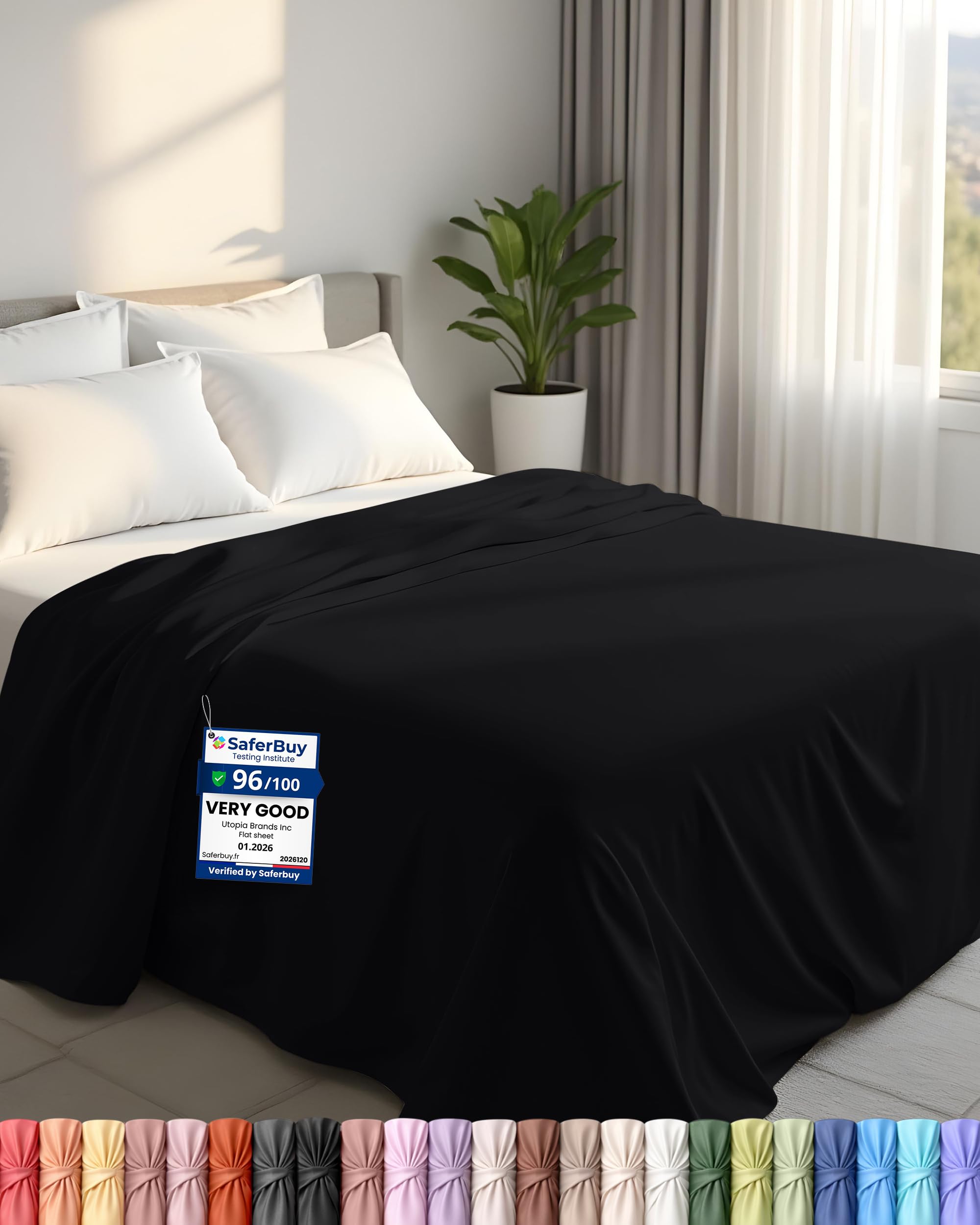 Utopia Bedding - Flat Sheet Double Size - OEKO-TEX Certified - Easy Care Soft Brushed Polyester - Microfiber Fabric - Wrinkle, Shrinkage, and Fade Resistant - Black