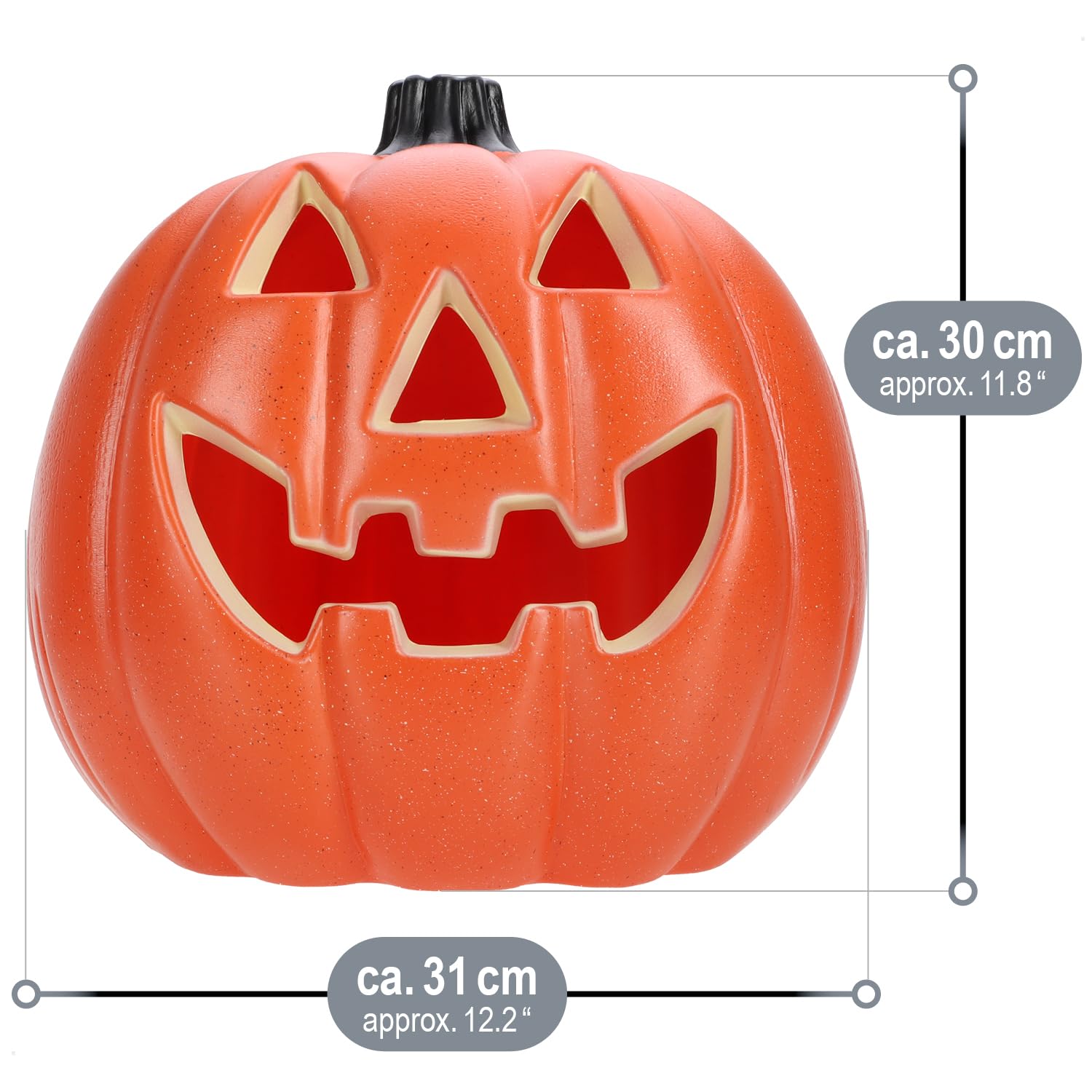 com-four® Dynia z oswietleniem LED & timerem (6h wlaczone/18h wylaczone) – dekoracja Halloween XXL na wejscie & okno – duza plastikowa dynia z przerazajaca twarza (pomaranczowy - XXL z timerem)