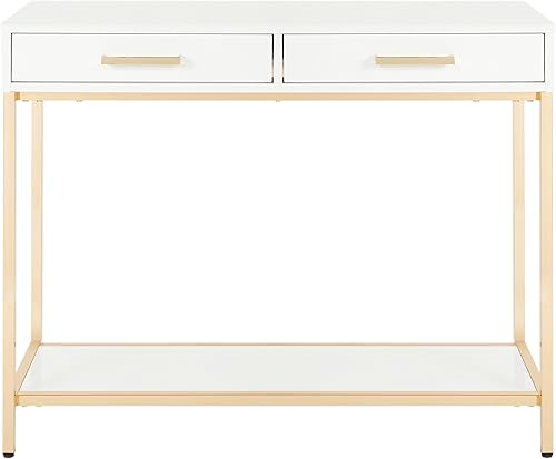 Miniatura 6 de OSP Home Furnishings Alios Modern Mesa de vestíbulo, acabado blanco brillante y marco dorado