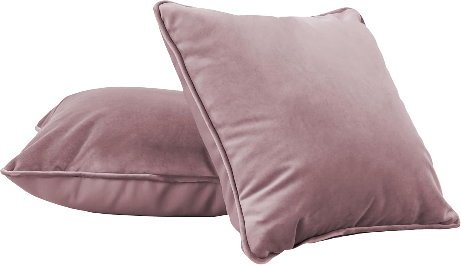 FDP 15" x 15" Velvet and Vinyl Square Pillow Set with Piping; Decorative Throw Pillow for Home Décor in Living Room, Bedroom or Lounge (2-Pack) - Mauve, 15161-112